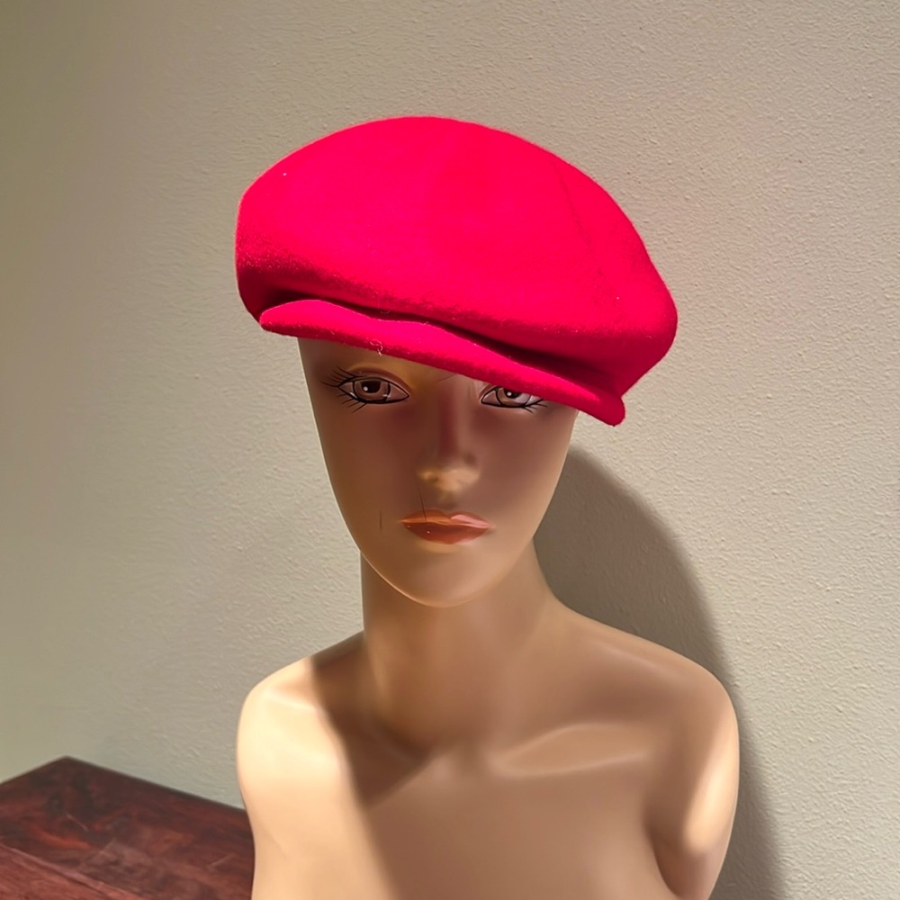 Santelli Francesca Red Wool Cabbie Hat Made In Italy One Size
